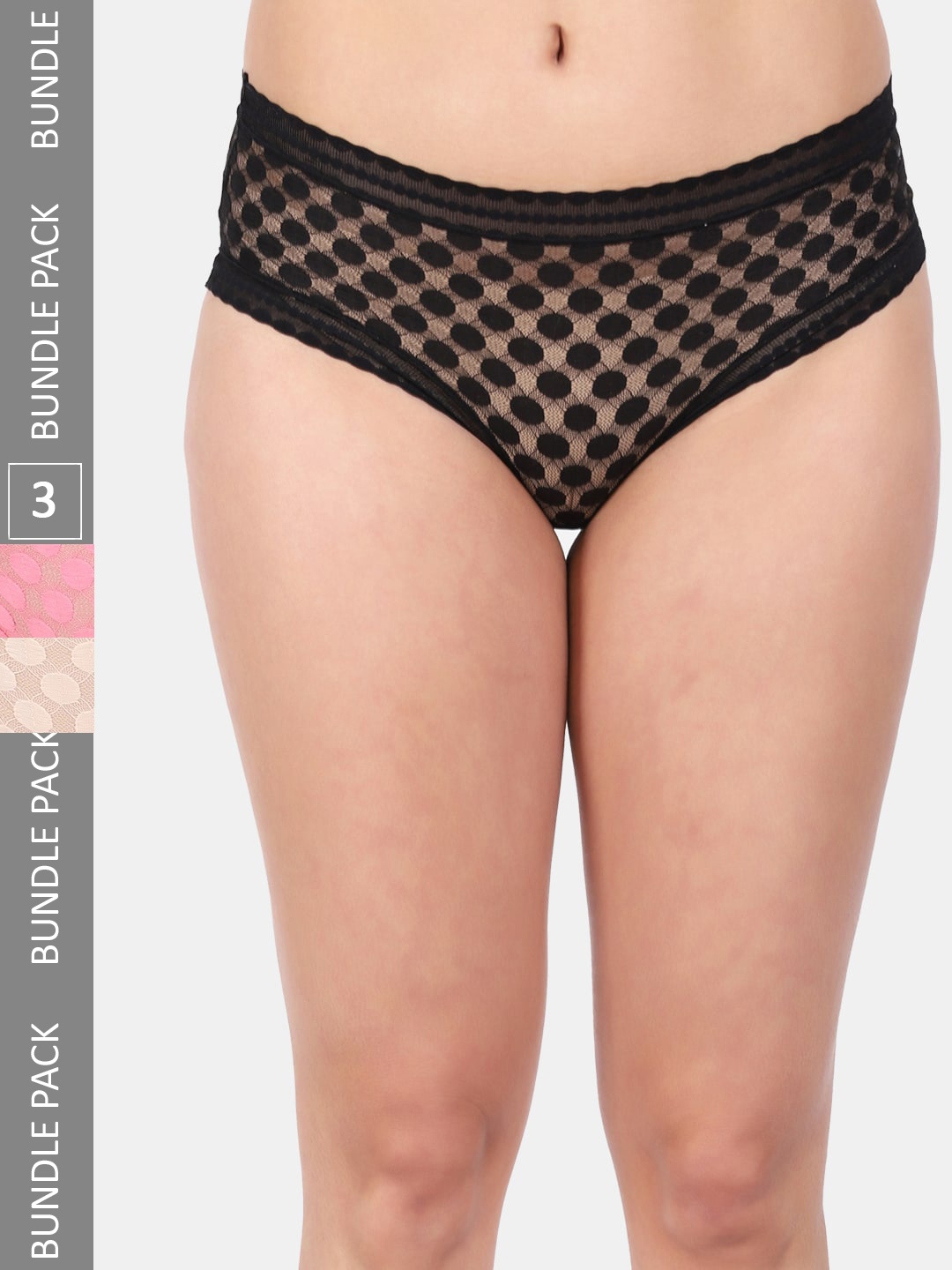 Amour Secret Women Pack Of 3 Mid Rise Self-Design Anti-Bacterial Hipster Briefs, Black