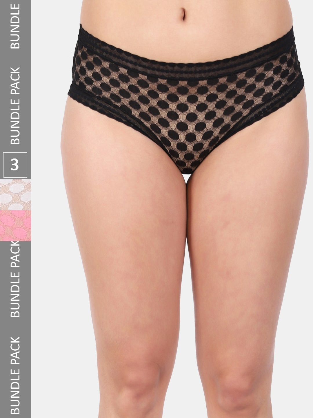 

Amour Secret Women Pack Of 3 Self-Design Anti-Bacterial Hipster Briefs, Black
