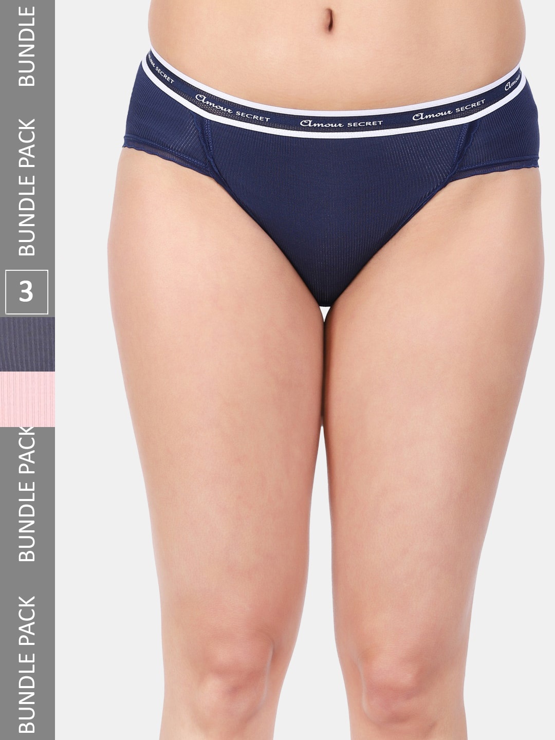 

Amour Secret Women Pack Of 3 Mid Rise Anti-Bacterial Bikini Briefs, Pink