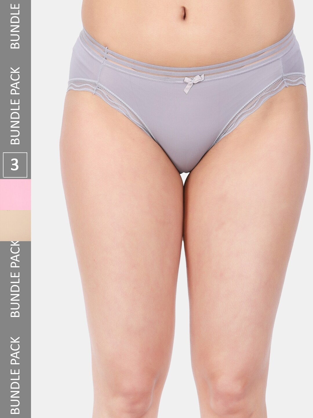

Amour Secret Women Pack Of 3 Mid Rise Anti-Bacterial Bikini Briefs, Grey