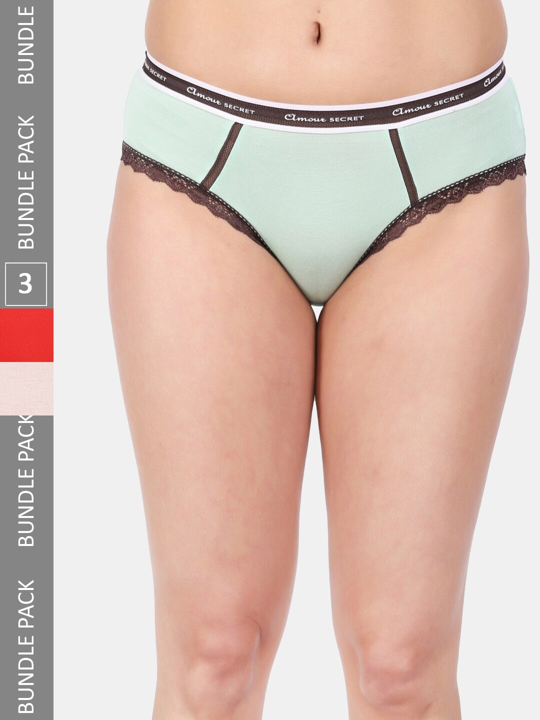 

Amour Secret Women Pack Of 3 Mid Rise Anti-Bacterial Bikini Briefs, Green