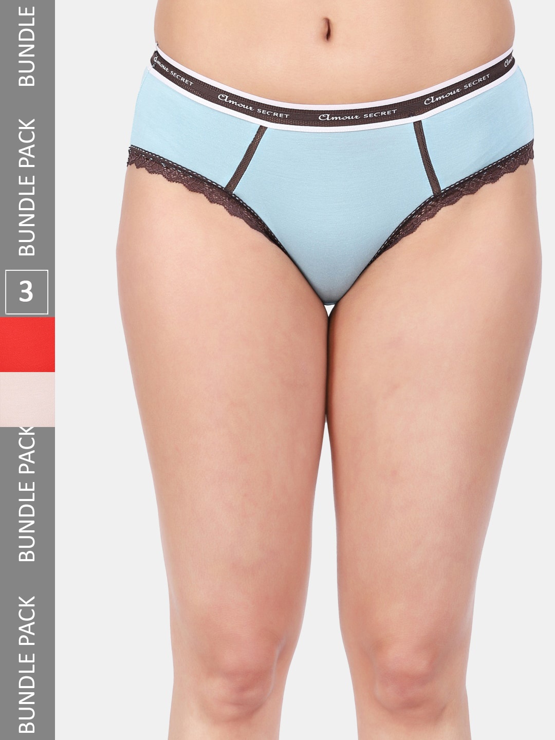 

Amour Secret Women Pack Of 3 Mid Rise Anti-Bacterial Bikini Briefs, Blue