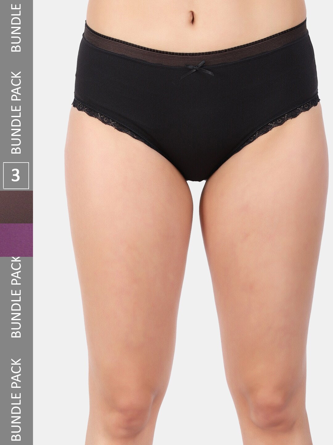 

Amour Secret Women Pack of 3 Mid Rise Hipster Briefs, Black