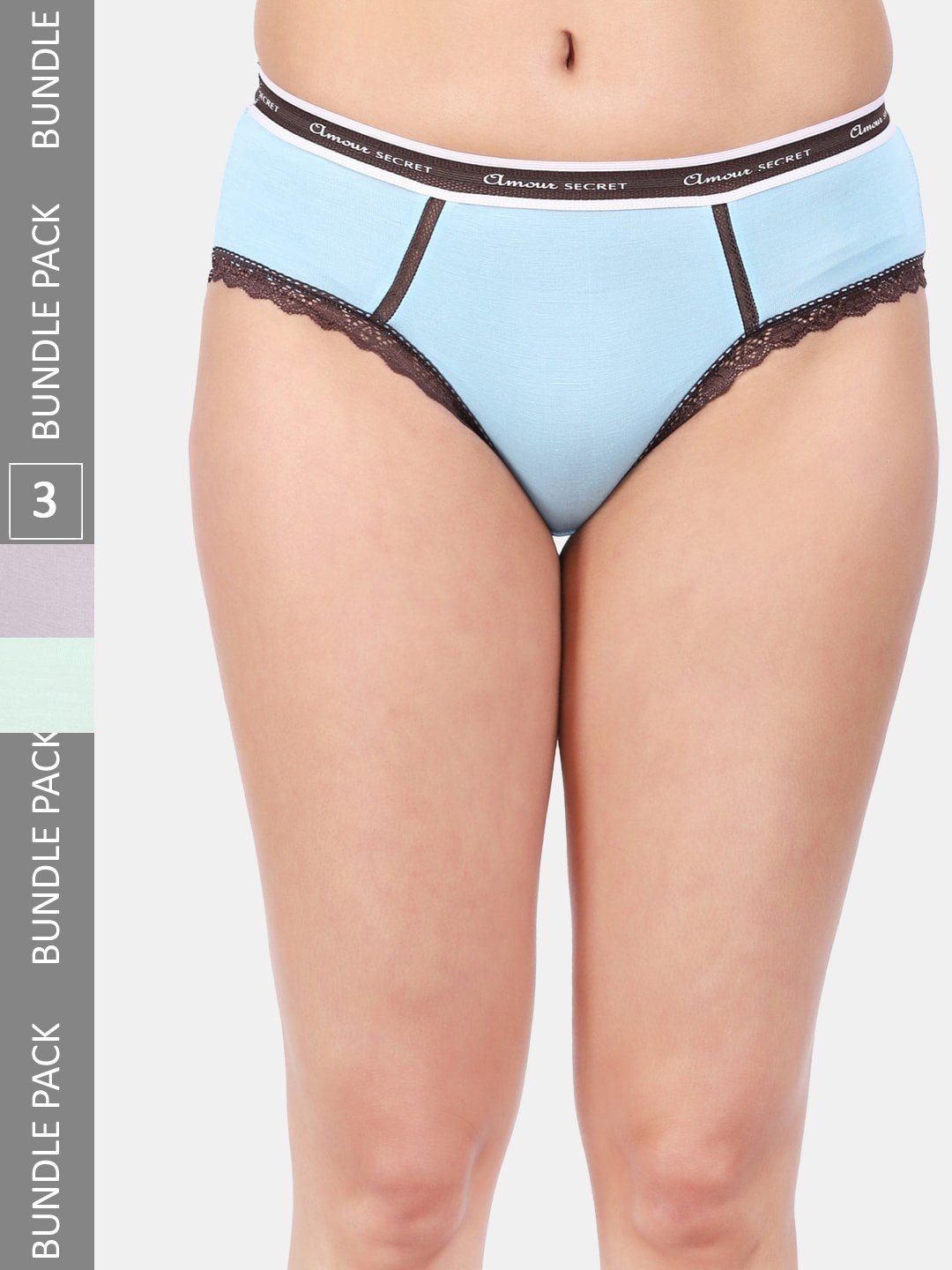 Amour Secret Women Pack Of 3 Mid Rise Anti-Bacterial Bikini Briefs, Blue