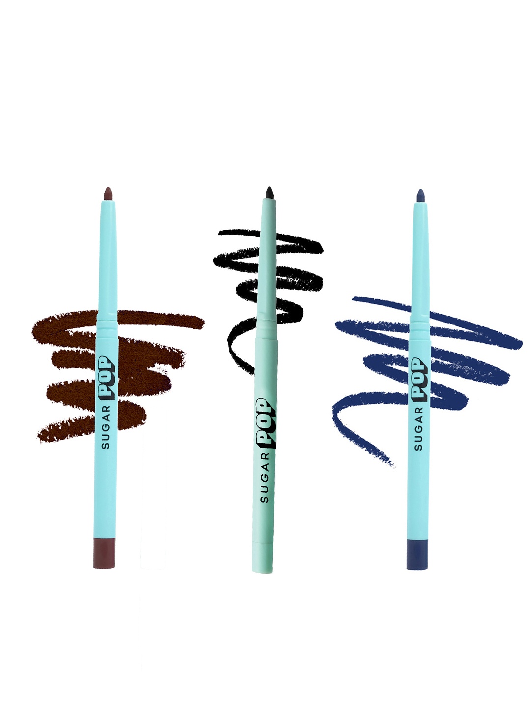 

SUGAR POP Set Of 3 Waterproof 16Hr Longwear Kajal 0.3g Each- Black 01 + Brown 03 + Blue 02