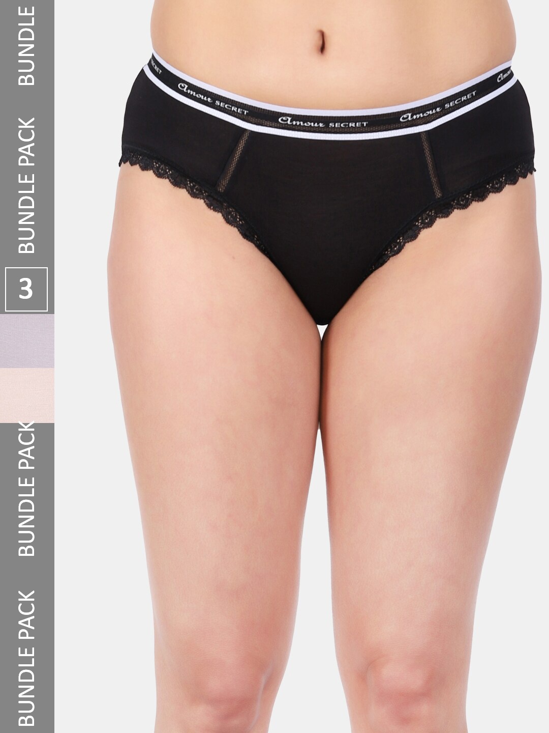 

Amour Secret Women Pack Of 3 Mid Rise Anti-Bacterial Bikini Briefs, Black
