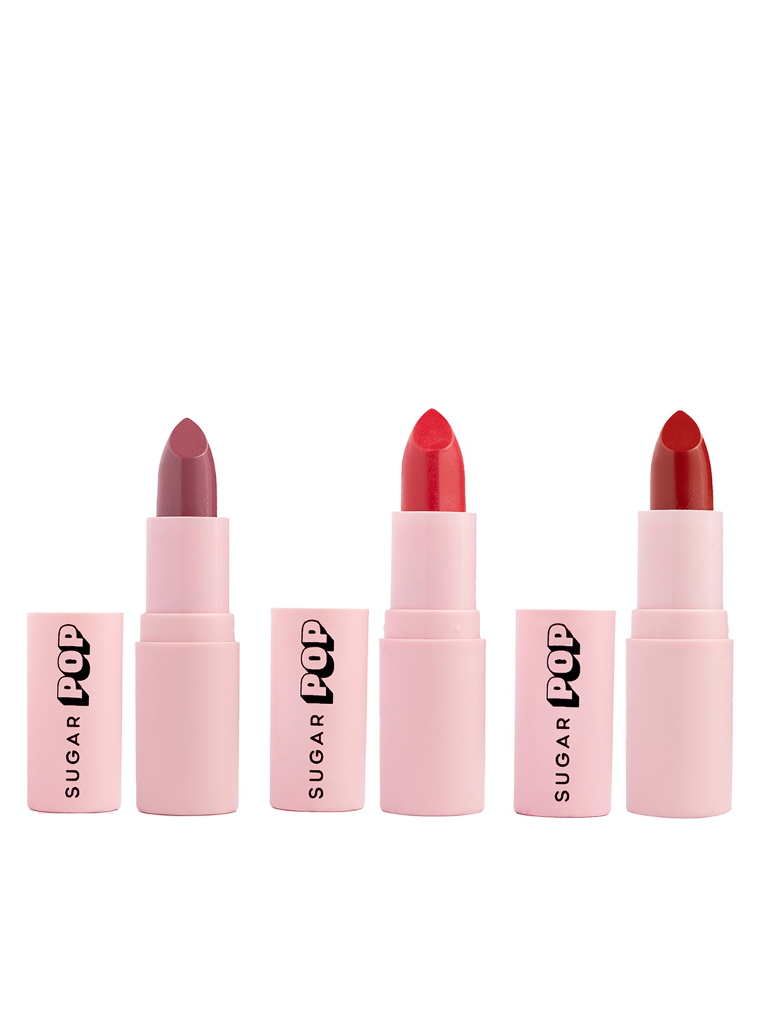 

SUGAR POP Set Of 3 Lightweight Matte Lipstick 4.2g Each - Scarlet 03 + Candy 02 + Taupe 01, Red