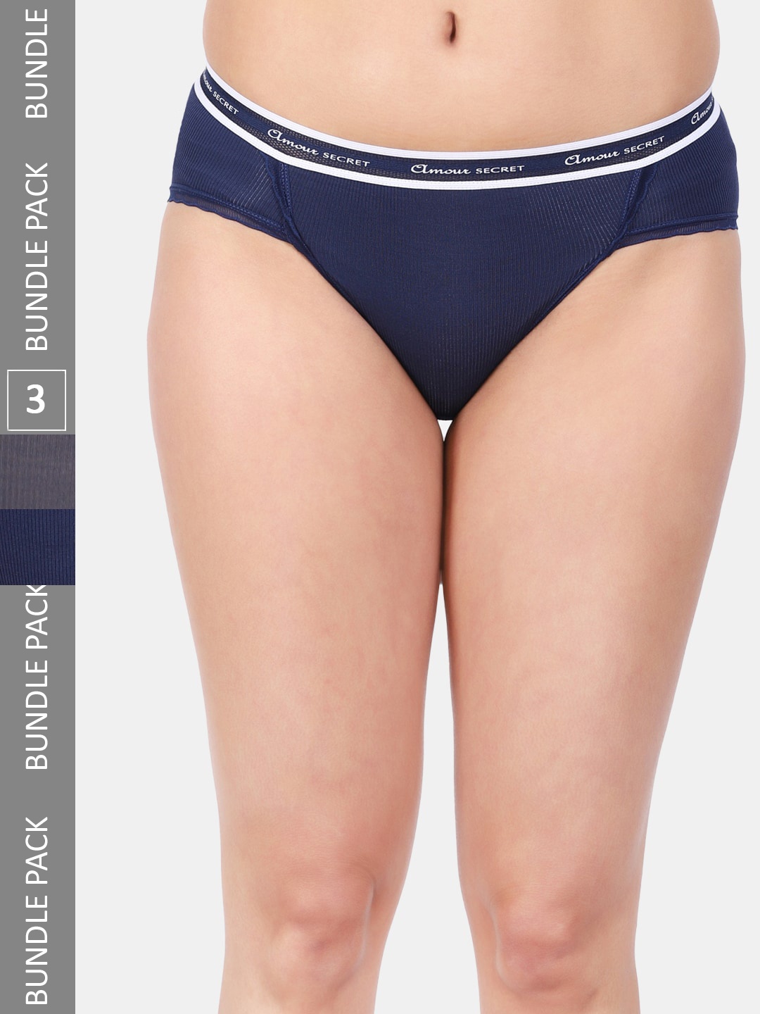 

Amour Secret Women Pack Of 3 Mid Rise Anti-Bacterial Bikini Briefs, Blue