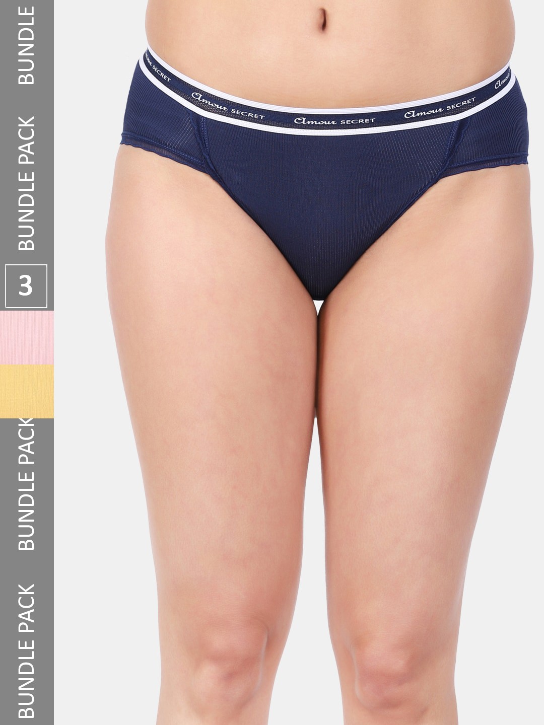 

Amour Secret Women Pack Of 3 Mid Rise Anti-Bacterial Bikini Briefs, Blue