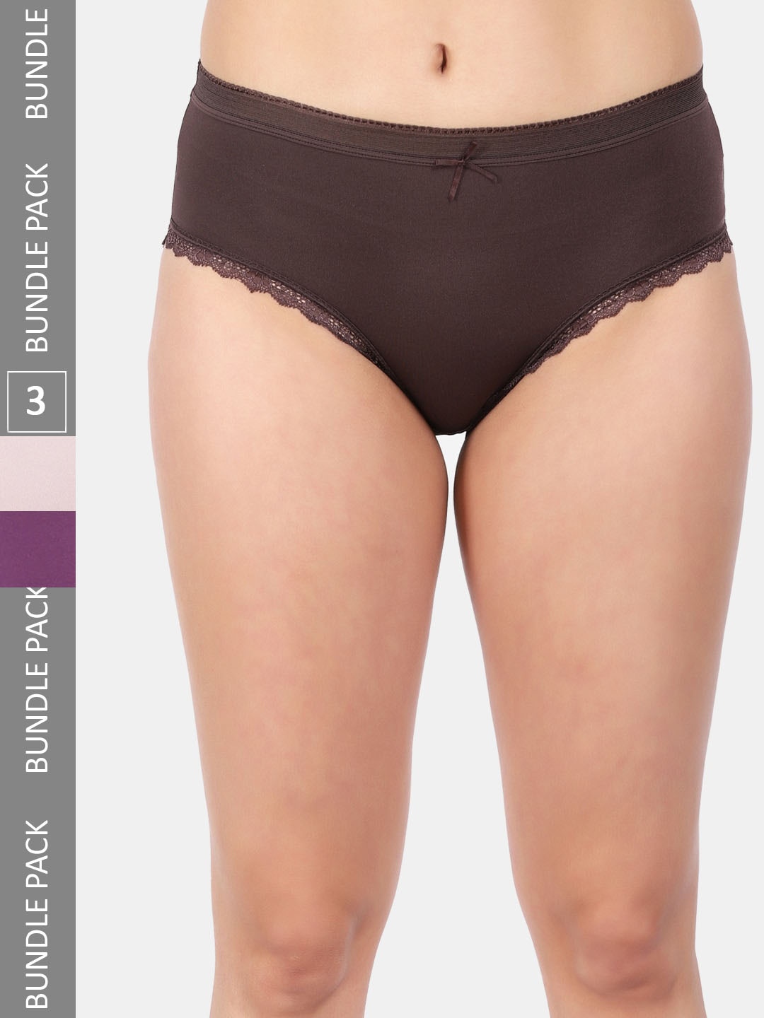 

Amour Secret Women Pack Of 3 Mid Rise Anti-Bacterial Hipster Briefs, Brown