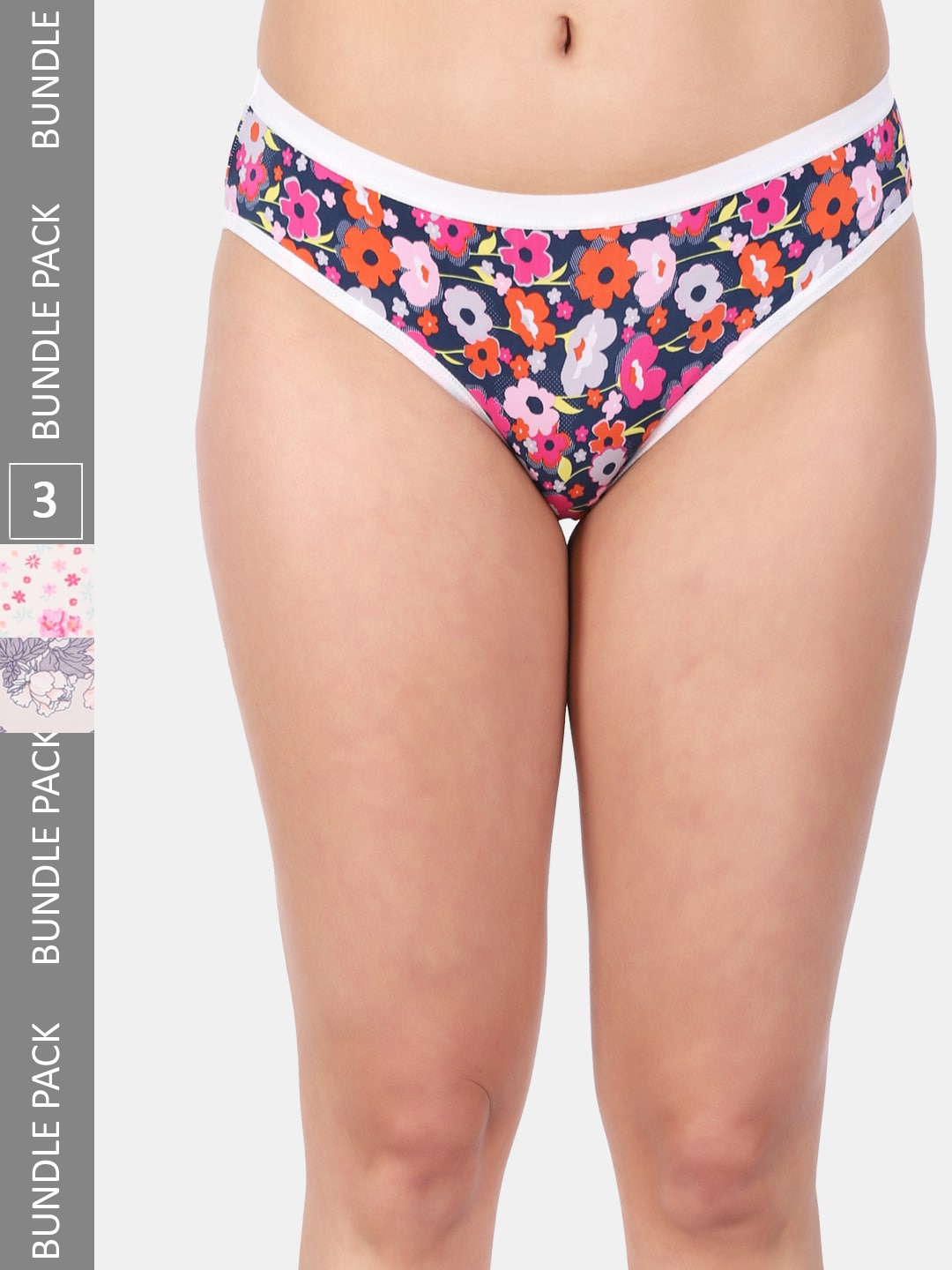 Amour Secret Women Pack Of 3 Printed Anti-Bacterial Bikini Briefs, Blue