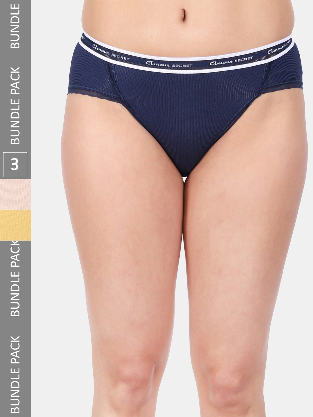 

Amour Secret Women Pack Of 3 Striped Mid Rise Anti-Bacterial Bikini Briefs, Yellow
