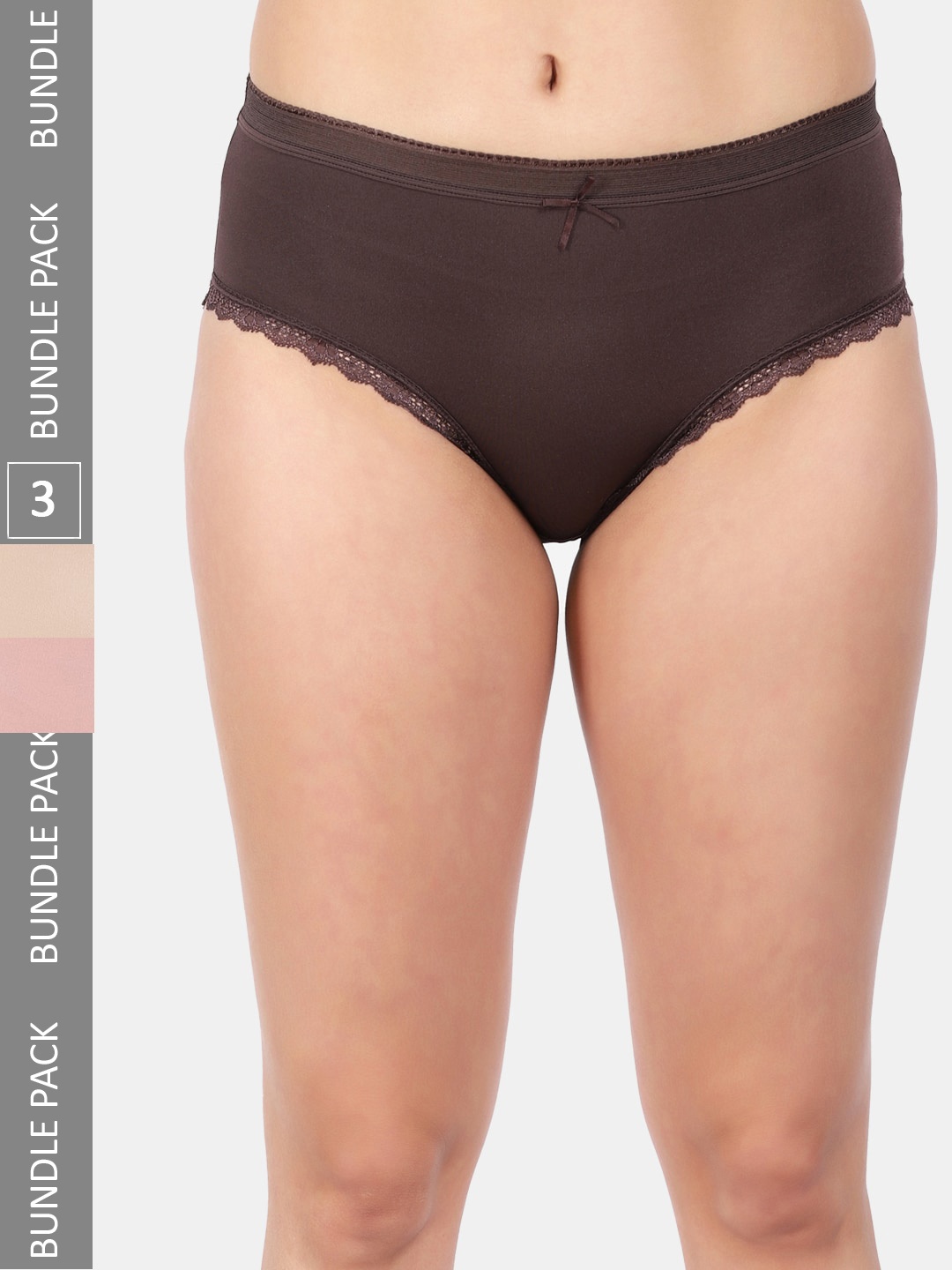 

Amour Secret Women Pack Of 3 Anti-Bacterial Mid Rise Hipster Briefs, Brown