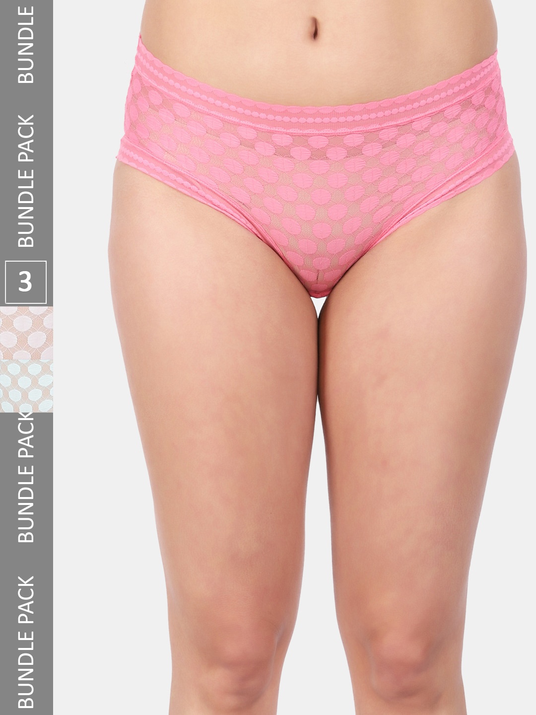 

Amour Secret Women Pack Of 3 Self Design Sheer Anti-Bacterial Hipster Briefs, Coral