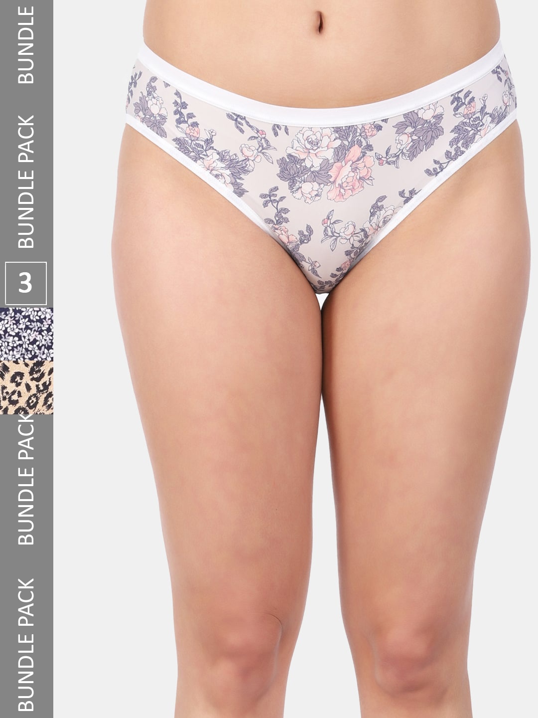 

Amour Secret Women Pack Of 3 Printed Anti-Bacterial Mid-Rise Bikini Briefs, Grey