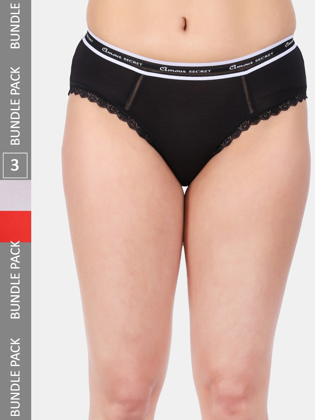 

Amour Secret Women Pack Of 3 Anti-Bacterial Mid Rise Bikini Briefs, Black