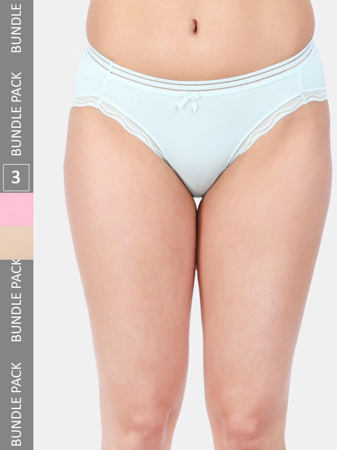

Amour Secret Women Pack of 3 Mid-Rise Anti Bacterial Bikini Briefs, Blue