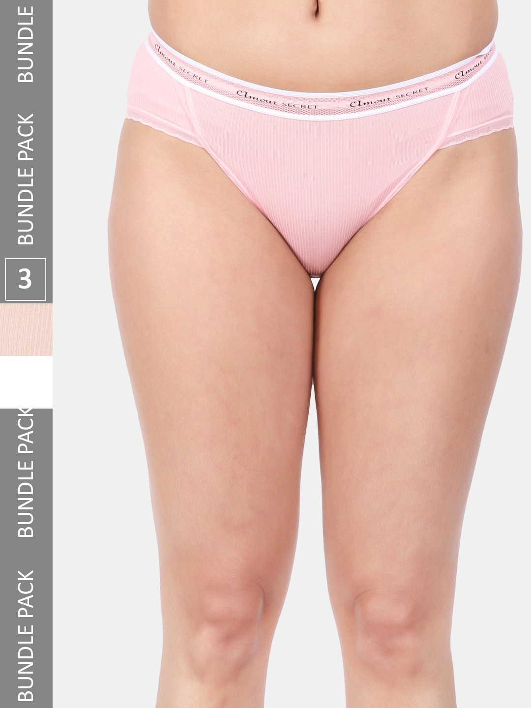 

Amour Secret Women Pack Of 3 Striped Anti-Bacterial Bikini Briefs, White