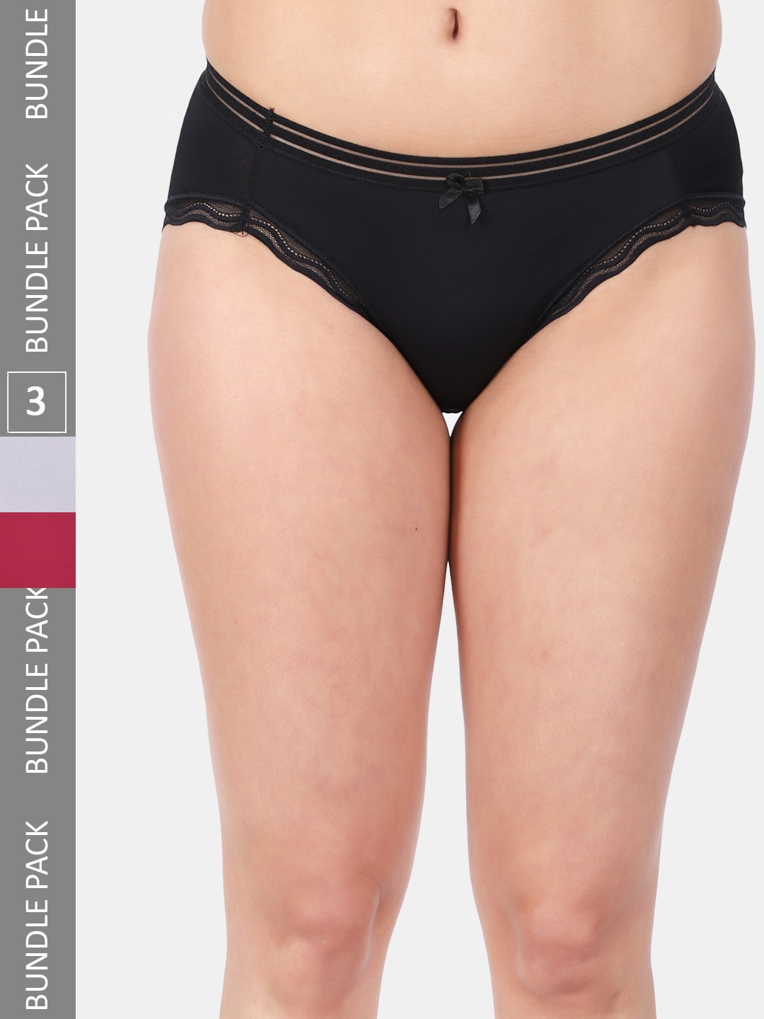 

Amour Secret Women Pack Of 3 Anti-Bacterial Mid Rise Bikini Briefs, Black