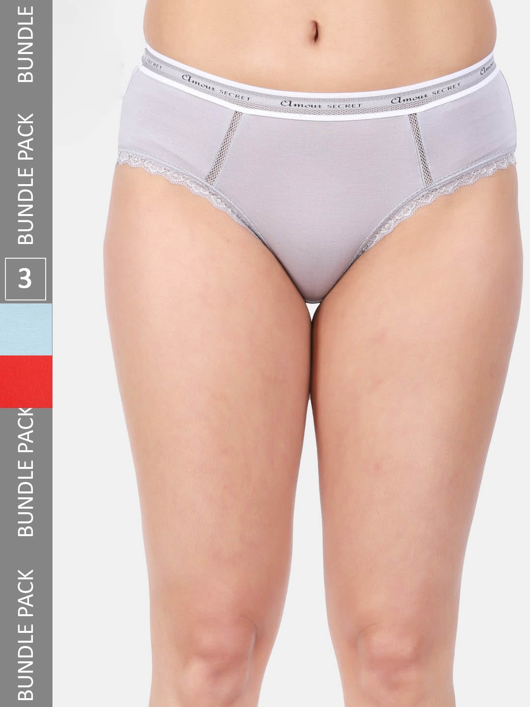 

Amour Secret Women Pack Of 3 Anti-Bacterial Bikini Briefs, Grey melange