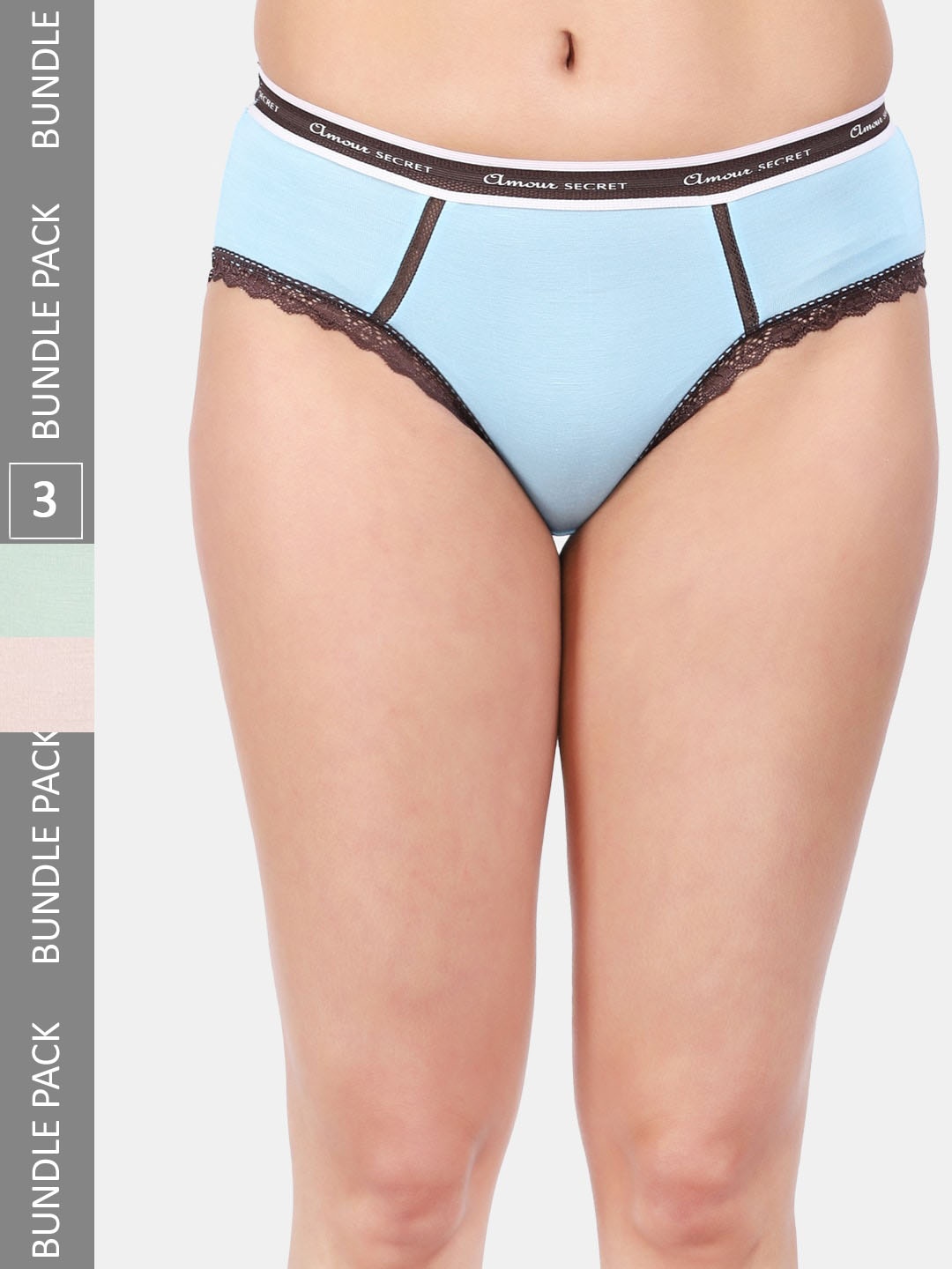 

Amour Secret Pack Of 3 Anti-Bacterial Mid Rise Bikini Briefs, Sea green
