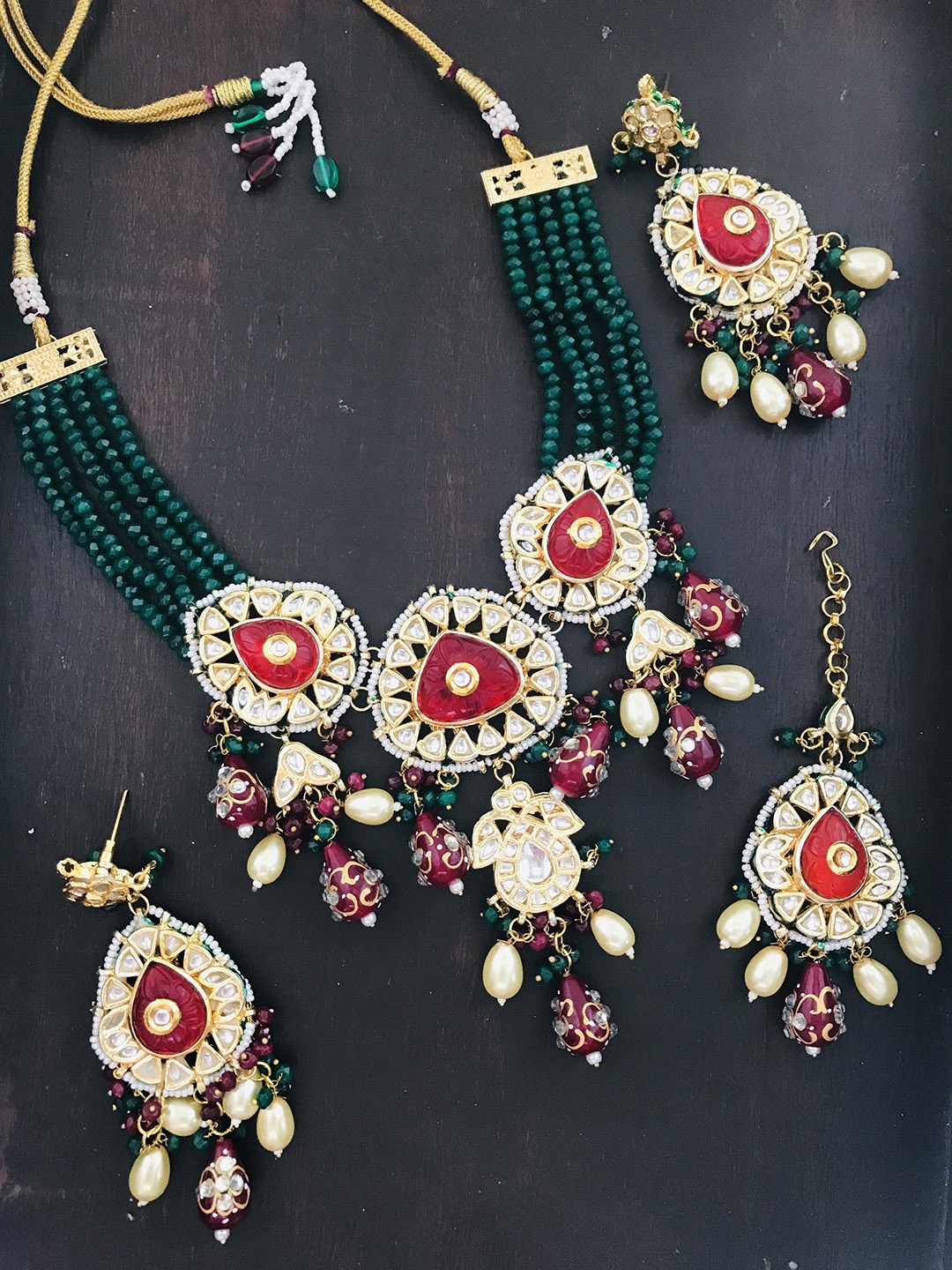 

The Opal Factory Gold-Plated Stone Studded Jewellery Set, Maroon