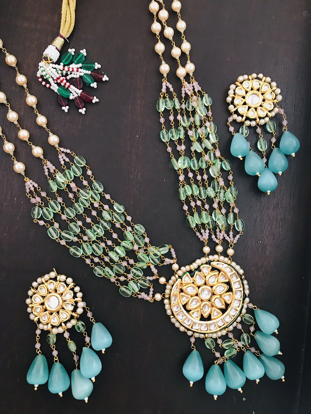 

The Opal Factory Gold-Plated Kundan Studded & Beaded Jewellery Set, Blue
