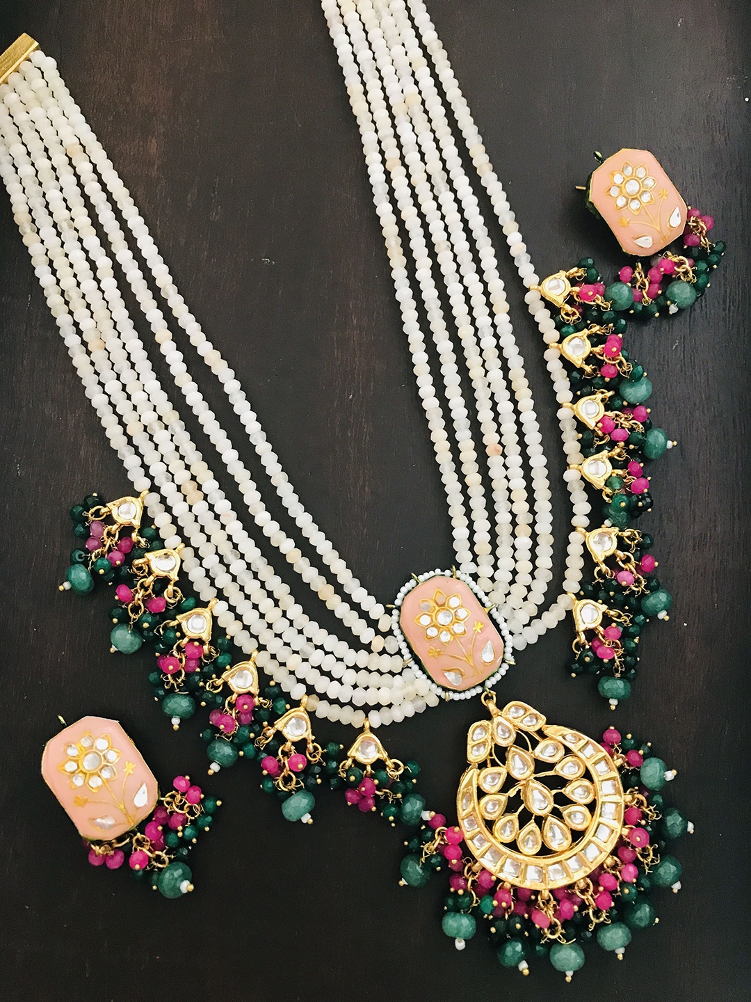 

The Opal Factory Gold-Plated Stone-Studded & Crystal-Beaded Jewellery Set, White