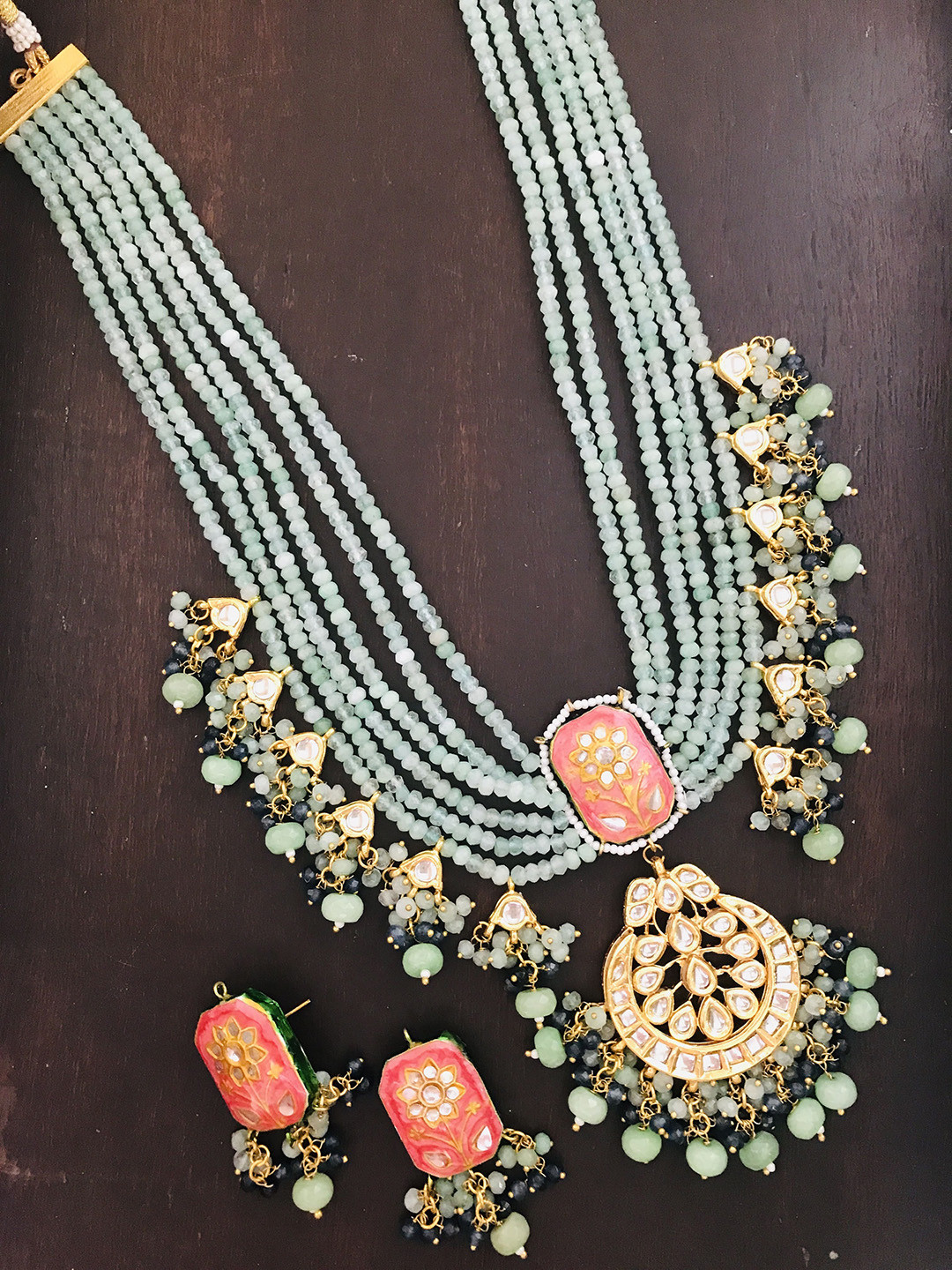 

The Opal Factory Gold-Plated Kundan-Studded & Crystal-Beaded Jewellery Set, Green