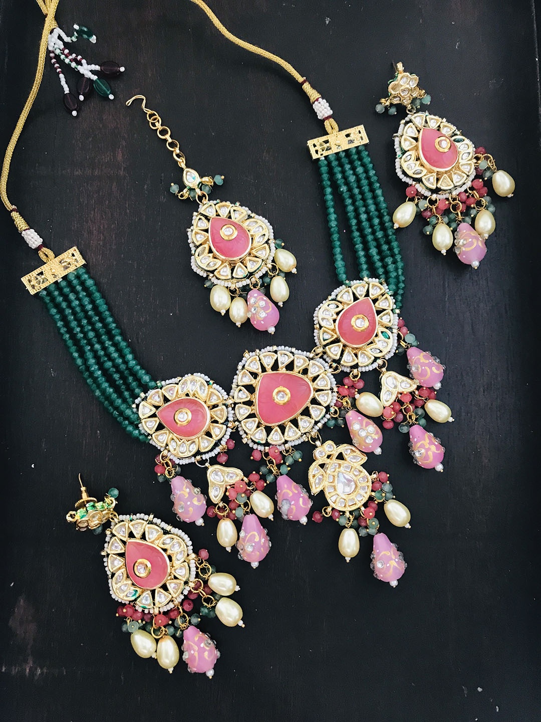 

The Opal Factory Gold-Plated Kundan Studded & Beaded Choker Jewellery Set, Pink