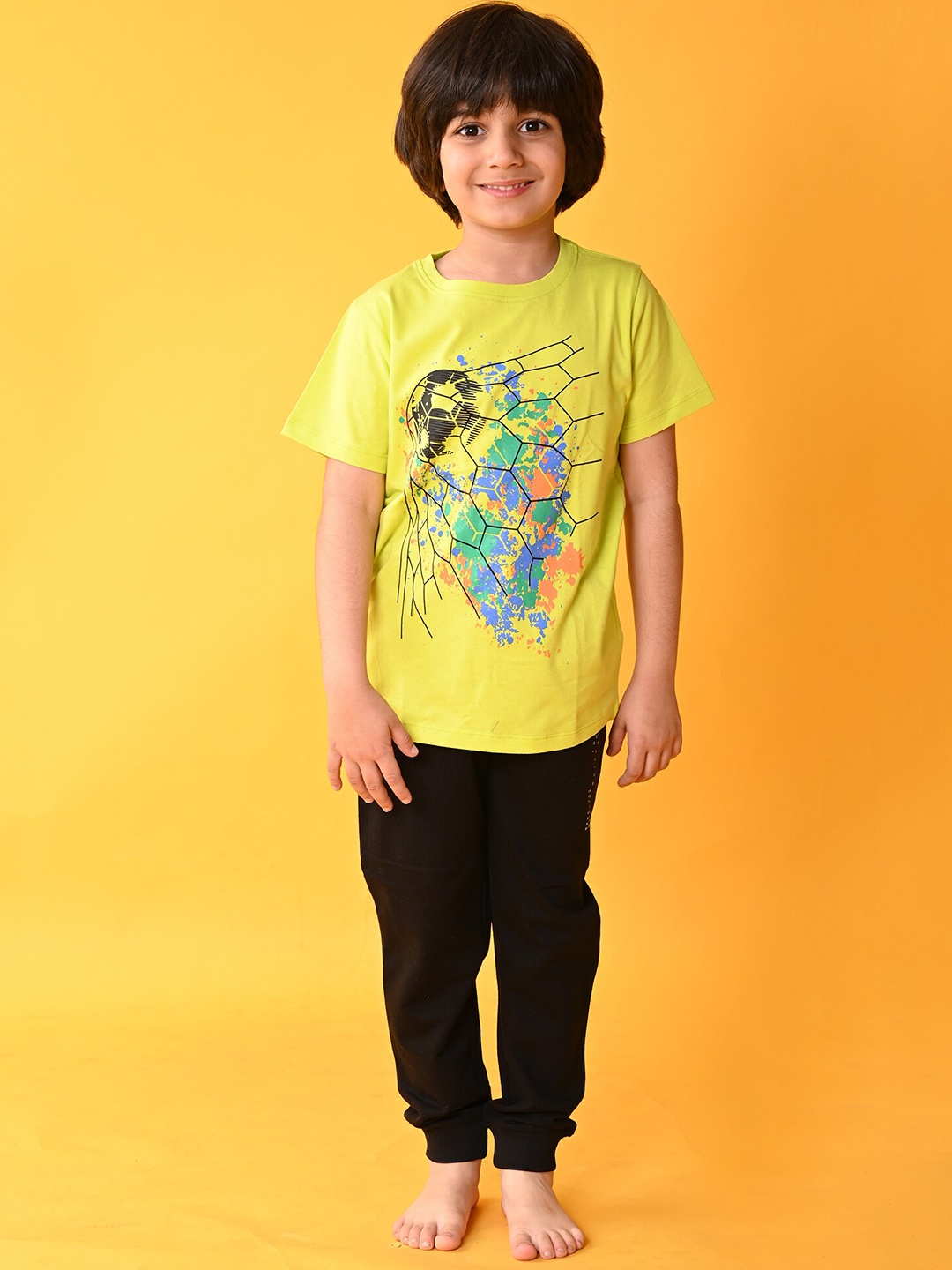 

Anthrilo Boys Pure Cotton Printed T-shirt With Pyjamas Set, Yellow