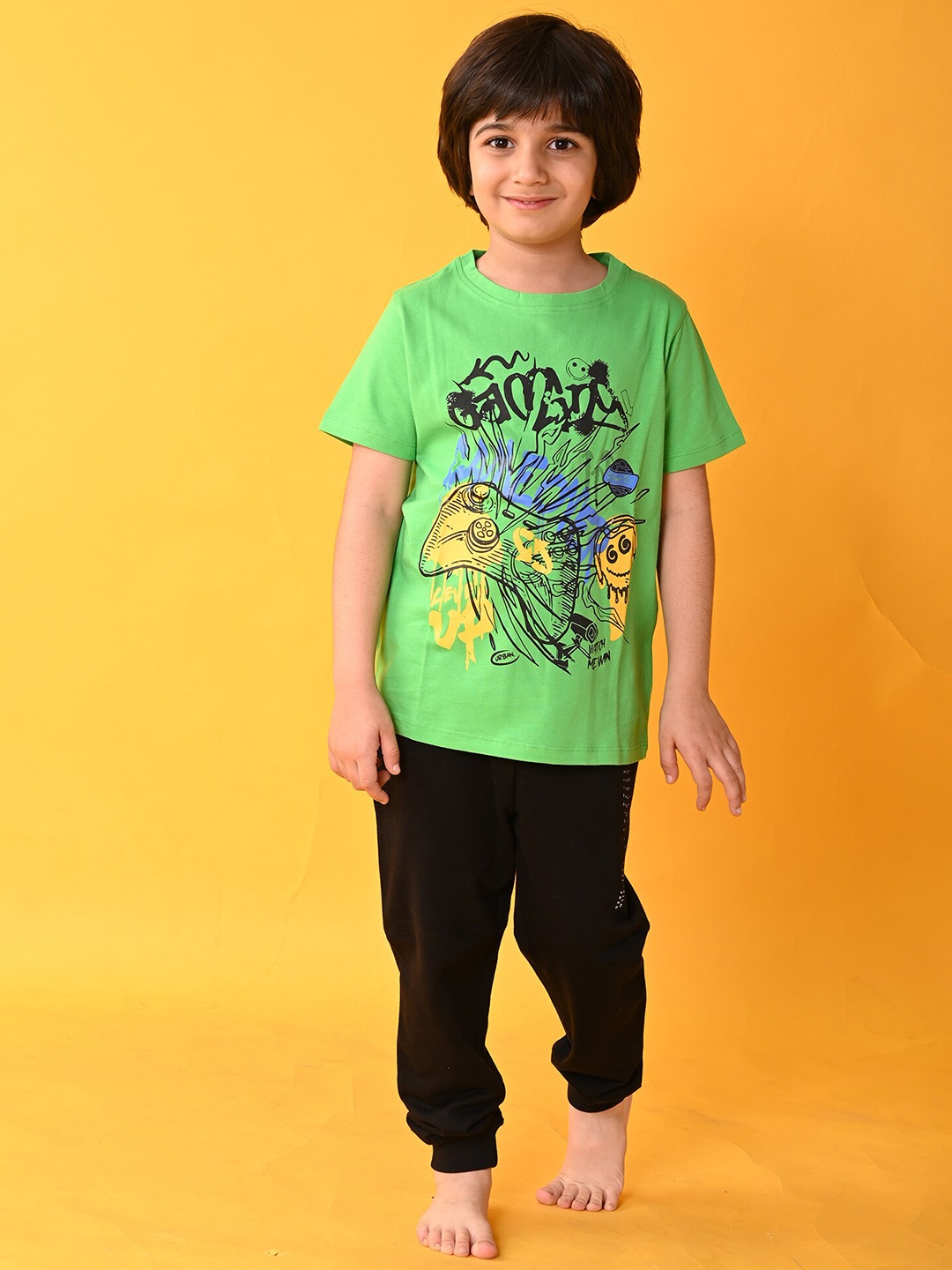 

Anthrilo Boys Printed Pure Cotton T-shirt With Pyjamas Set, Green