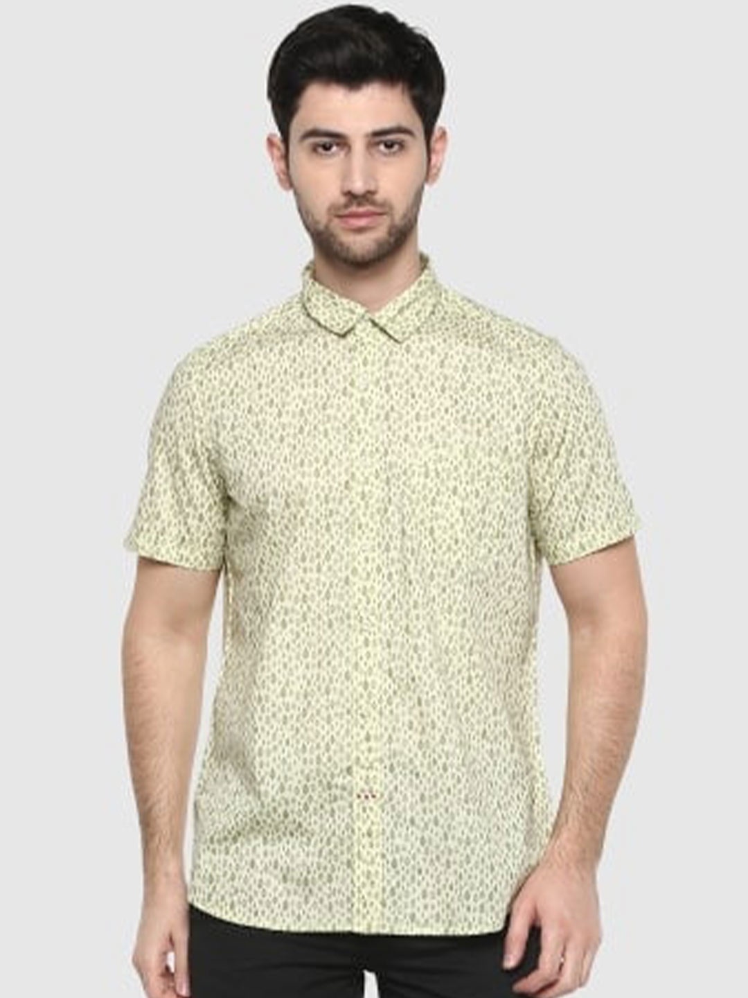 

Red Chief Slim Fit Micro Ditsy Printed Cotton Casual Shirt, Olive