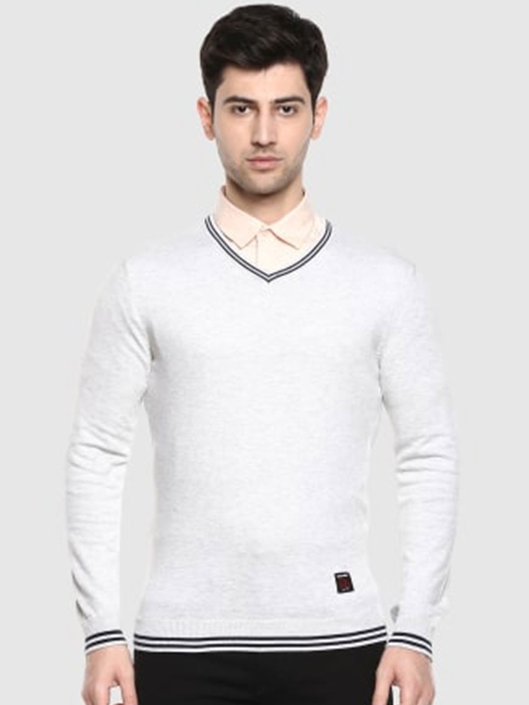

Red Chief Men V-Neck Long Sleeves Acrylic Pullover, White