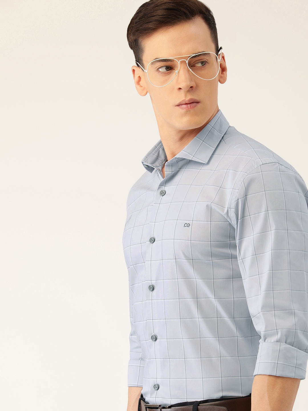 

Peter England Men Slim Fit Windowpane Checked Formal Shirt, Grey