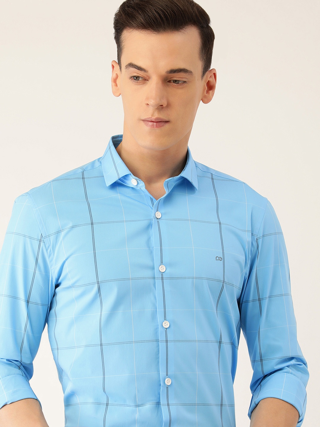 

Peter England Men Slim Fit Windowpane Checked Formal Shirt, Blue
