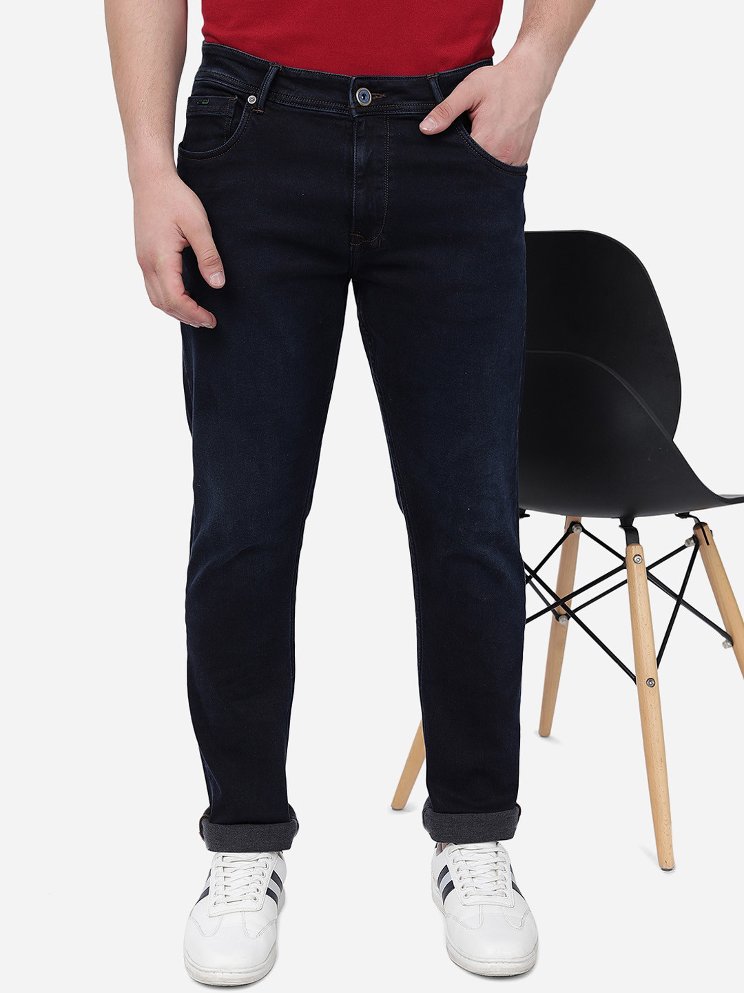 

JADE BLUE Men Straight Fit Stretchable Cotton Jeans, Navy blue
