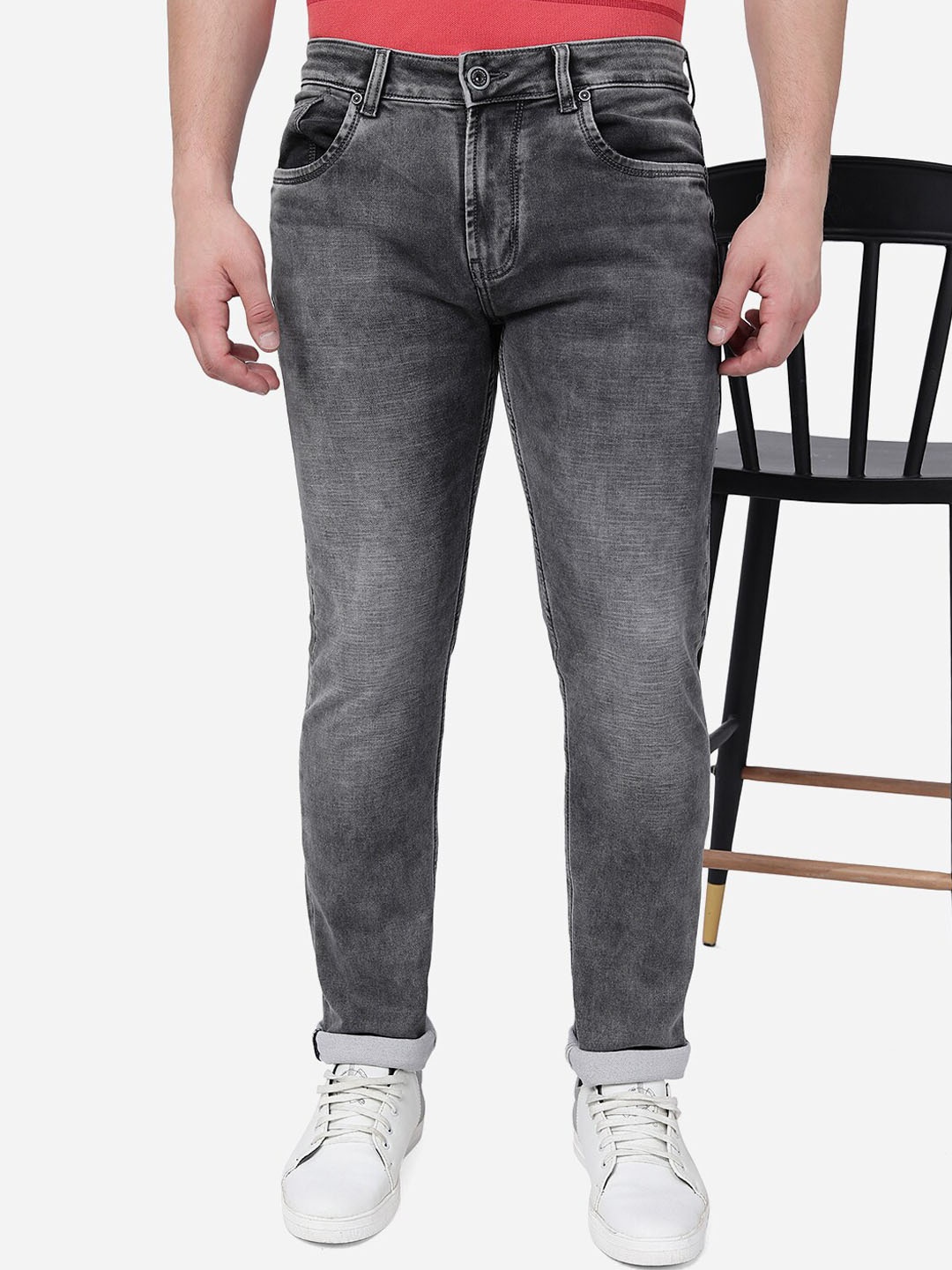 

JADE BLUE Men Slim Fit Heavy Fade Stretchable Cotton Jeans, Grey