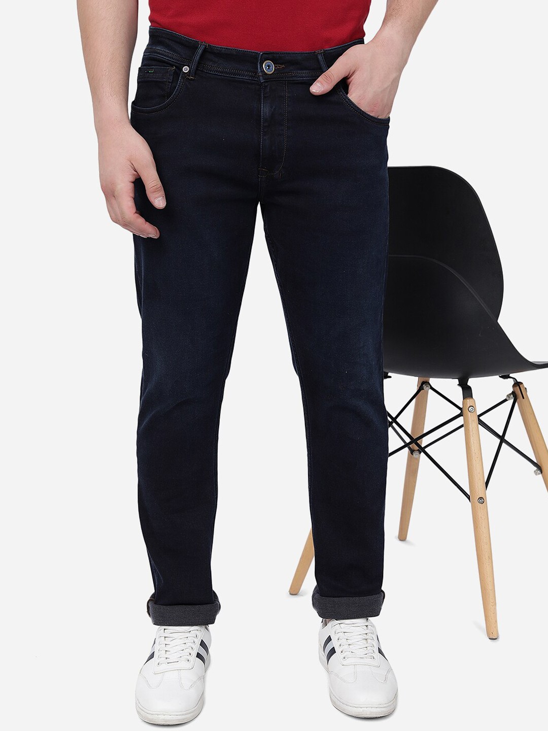 

JADE BLUE Men Straight Fit Stretchable Cotton Jeans, Navy blue