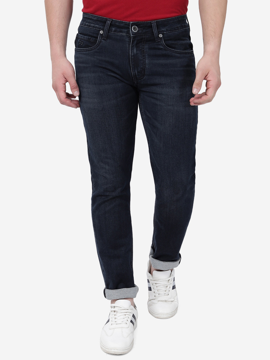 

JADE BLUE Men Slim Fit Light Fade Stretchable Cotton Jeans, Navy blue