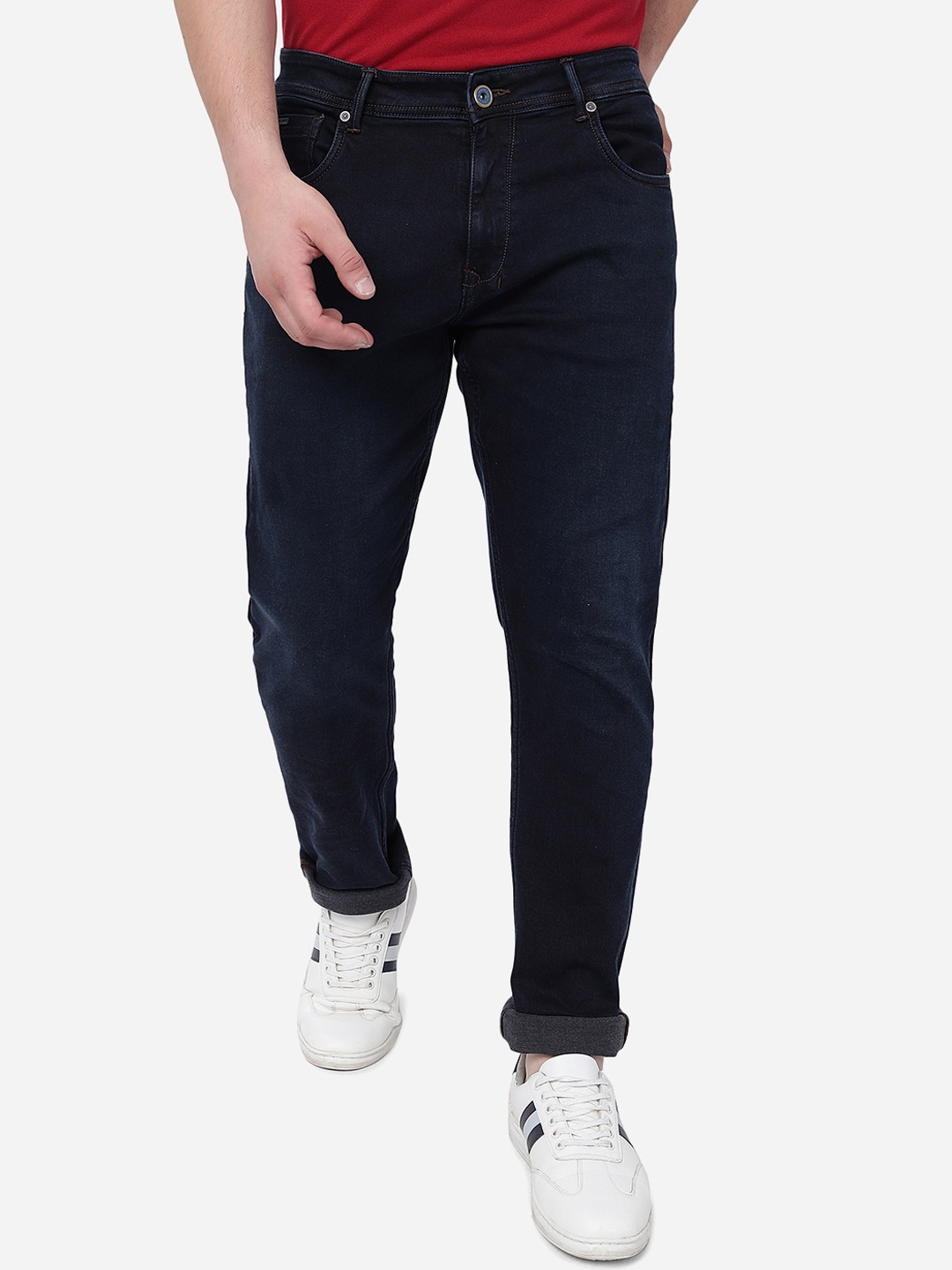 

JADE BLUE Men Straight Fit Stretchable Cotton Jeans, Navy blue