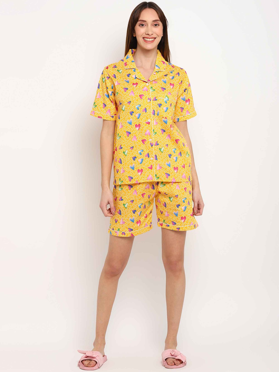 

shopbloom Conversational Printed Pure Cotton Night Suit, Yellow
