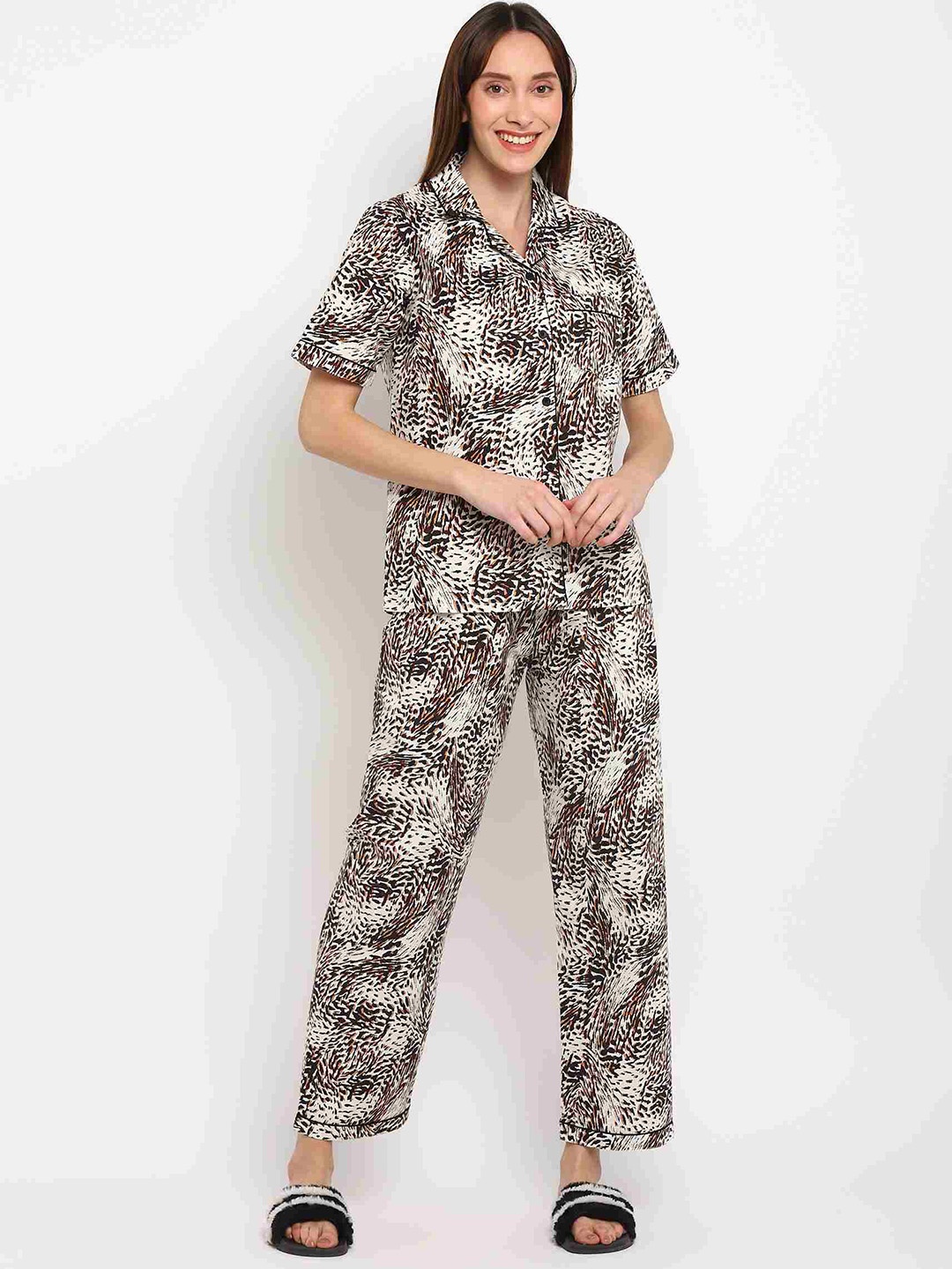 

shopbloom Abstract Printed Pure Cotton Night Suit, Brown