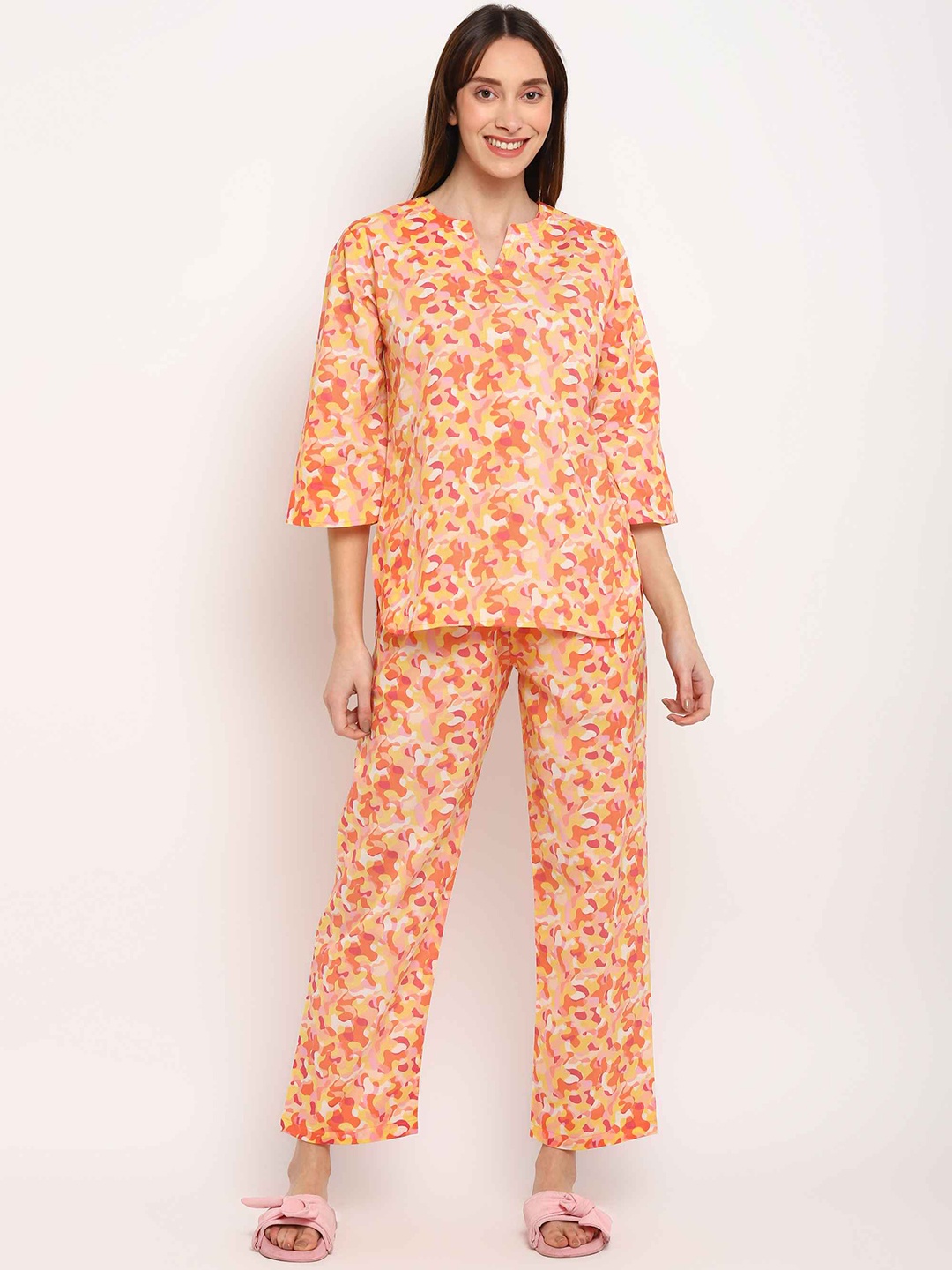 

shopbloom Abstract Printed Pure Cotton Night Suit, Orange