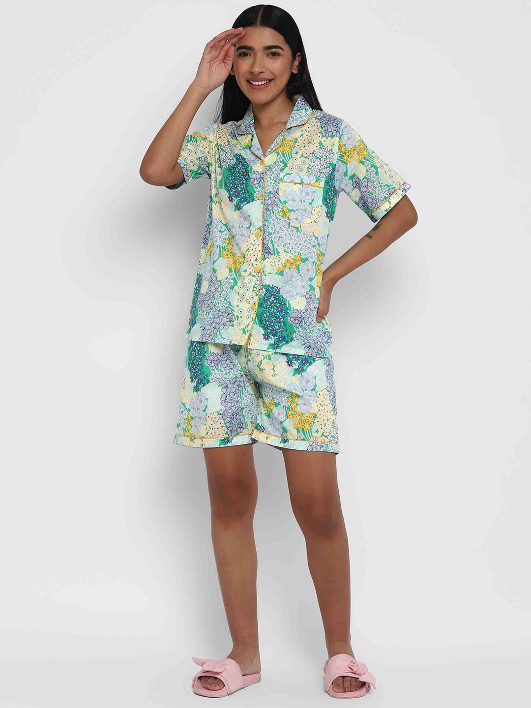

shopbloom Floral Printed Pure Cotton Night Suit, Green