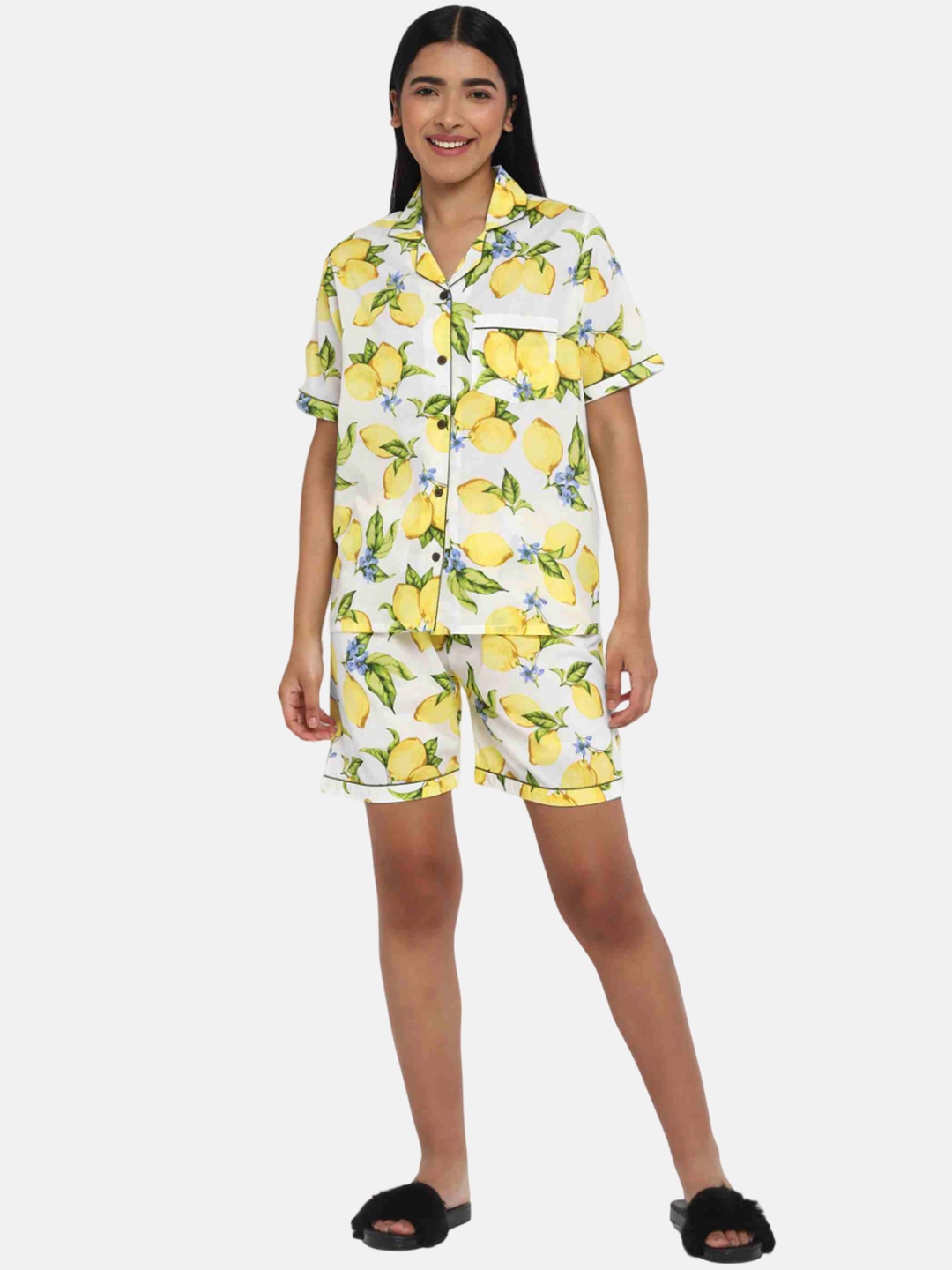 

shopbloom Floral Printed Pure Cotton Night Suit, White