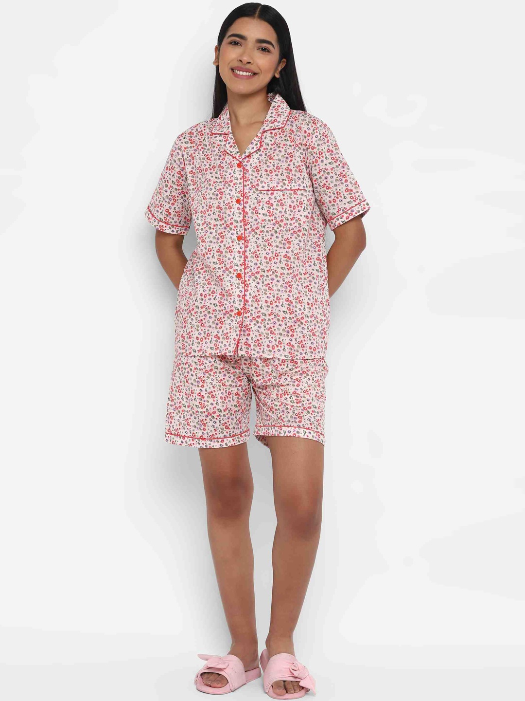 

shopbloom Floral Printed Pure Cotton Night Suit, Pink