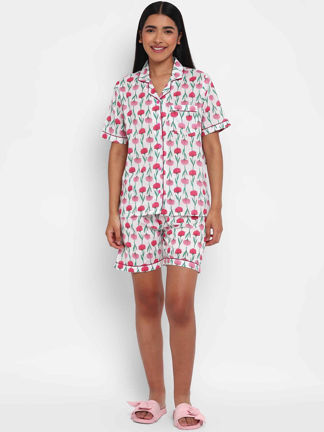 

shopbloom Floral Printed Pure Cotton Night Suit, White