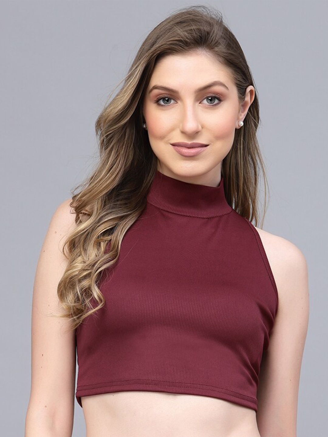 

Selvia Maroon Crop Fitted Top