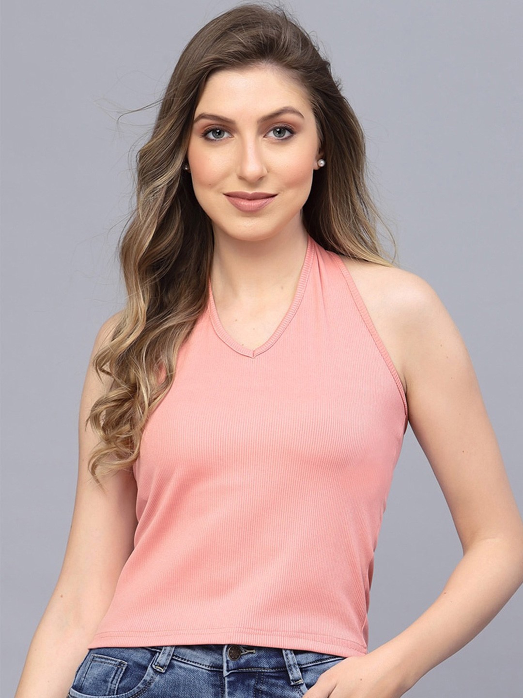 

Selvia Halter Neck Fitted Top, Peach